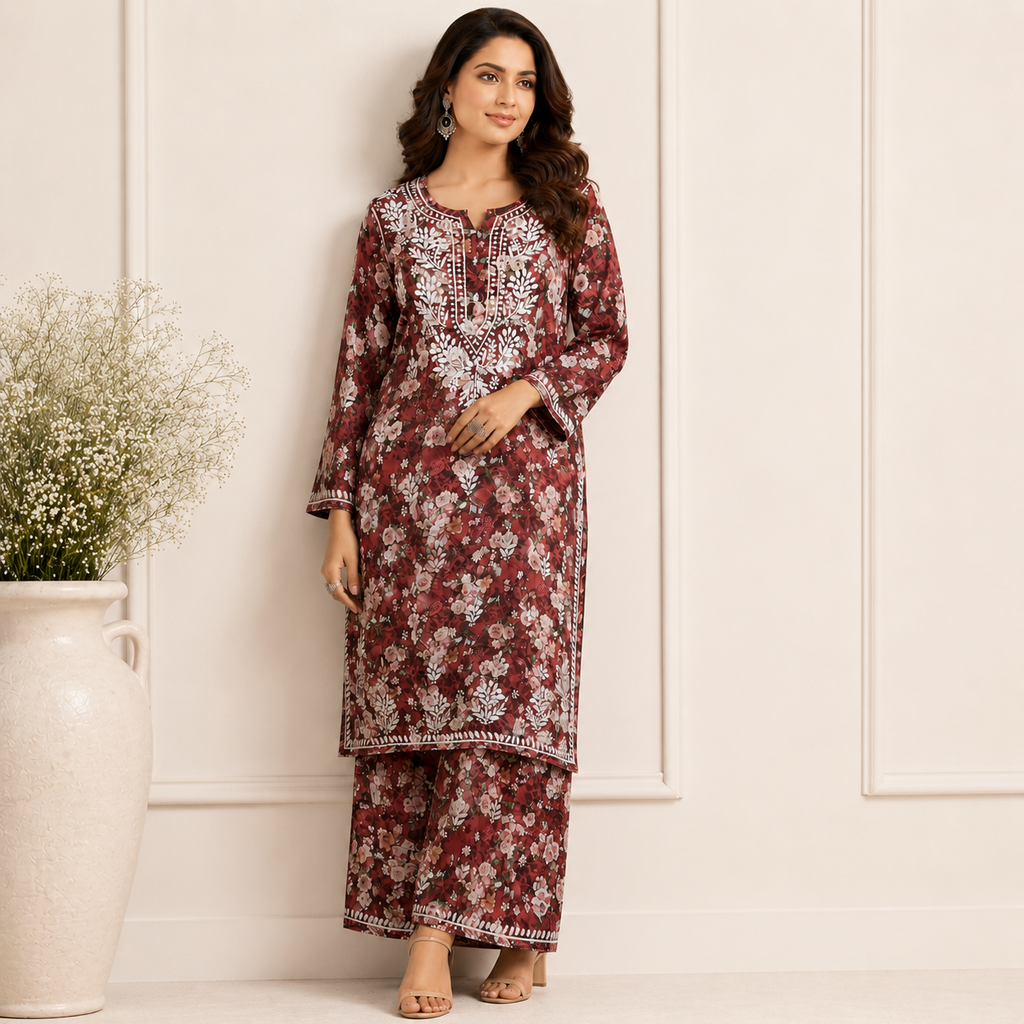 Floral Chikankari Pant Set