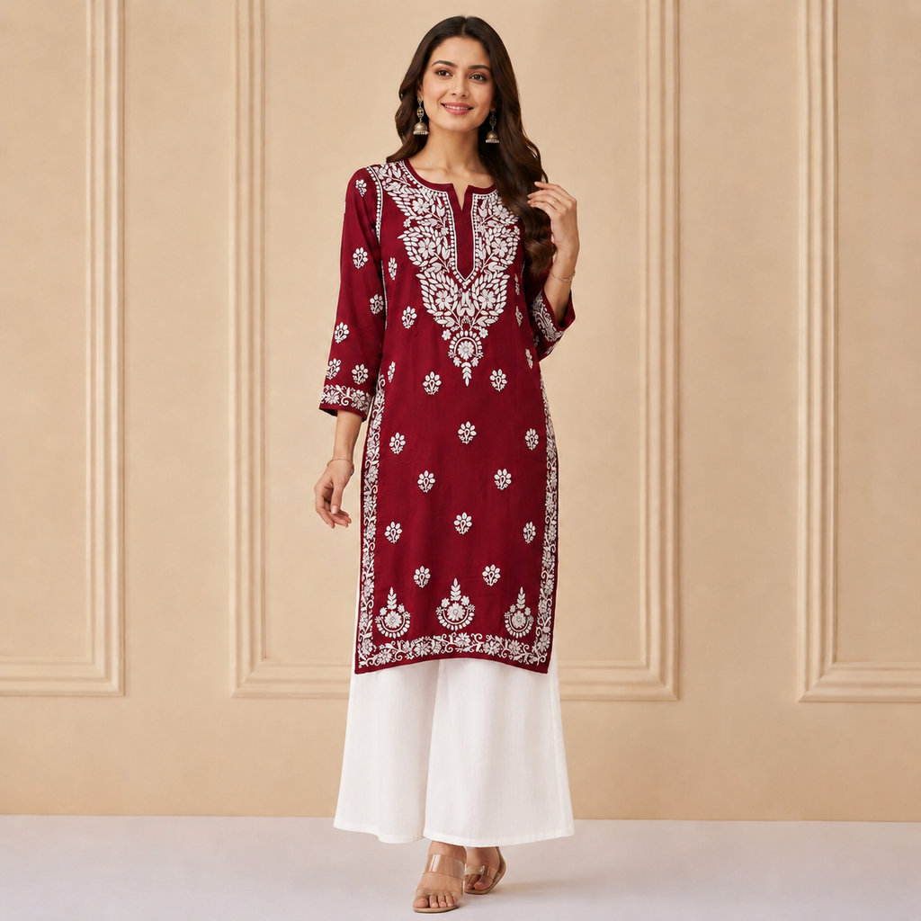Hand-Embroidered Modal Kurta