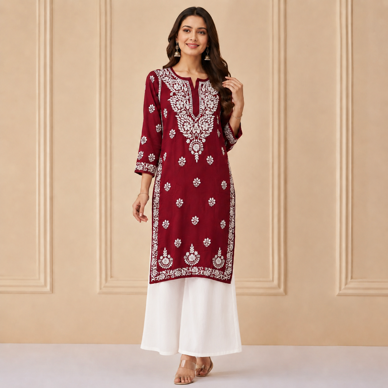 Hand-Embroidered Modal Kurta