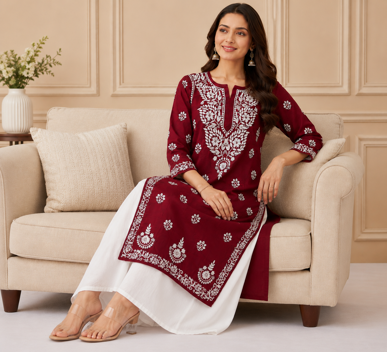Hand-Embroidered Modal Kurta