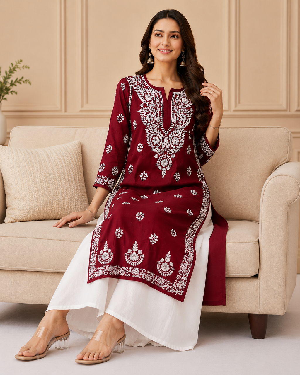 Hand-Embroidered Modal Kurta