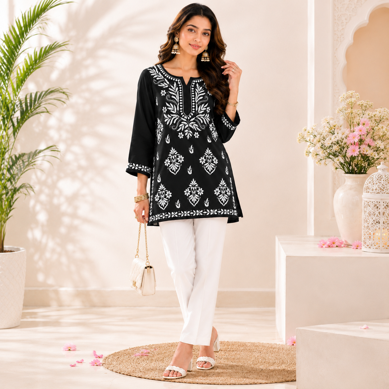 Modal Chikankari Short Kurti