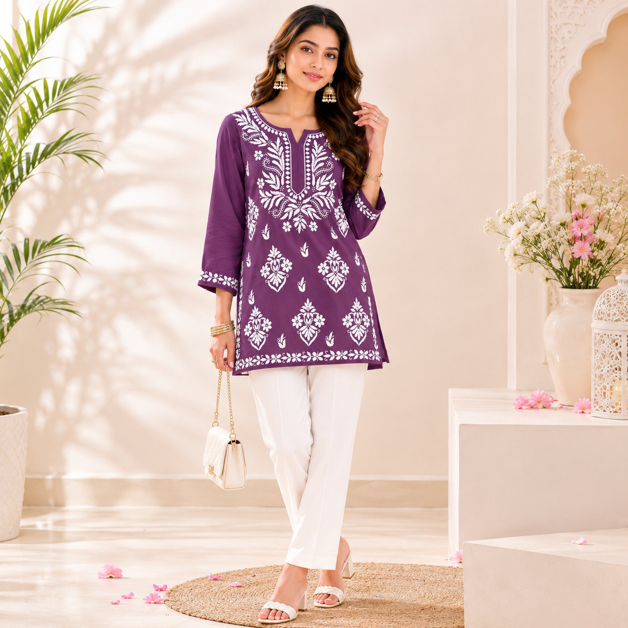 Modal Chikankari Short Kurti