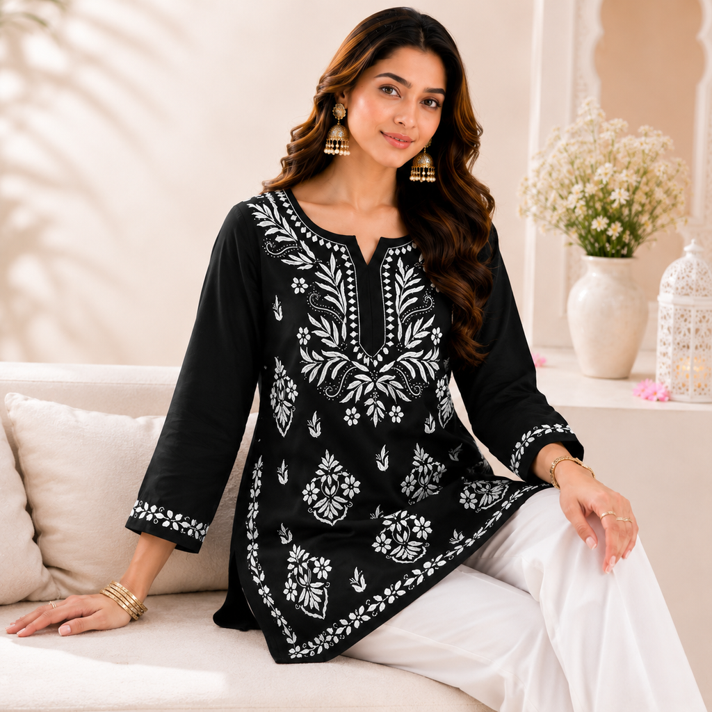 Modal Chikankari Short Kurti