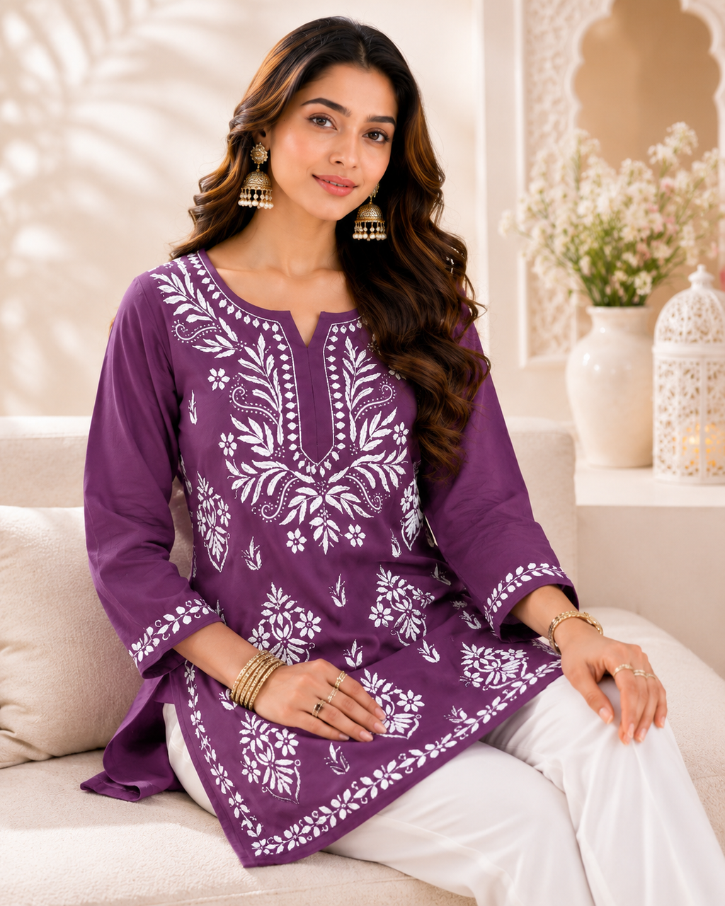 Modal Chikankari Short Kurti
