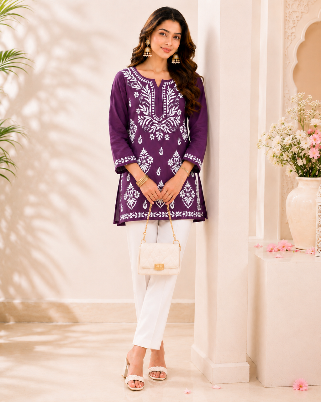 Modal Chikankari Short Kurti