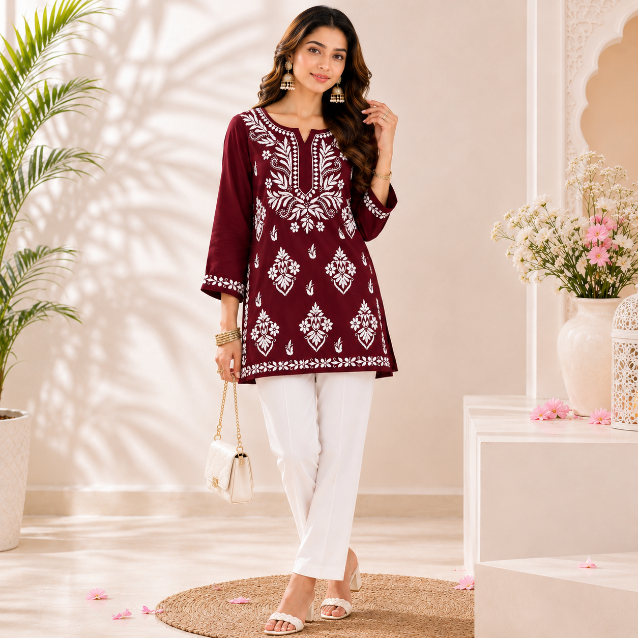 Modal Chikankari Short Kurti