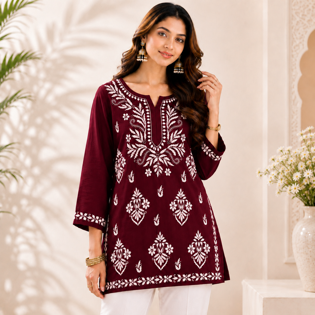 Modal Chikankari Short Kurti
