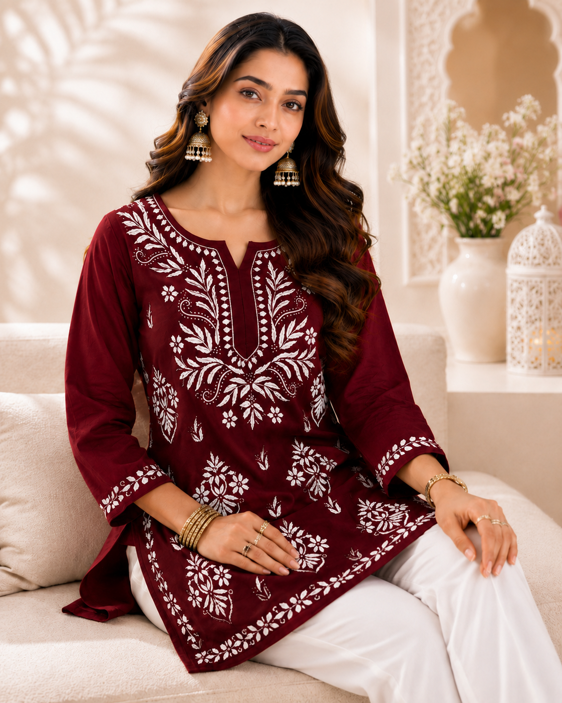 Modal Chikankari Short Kurti