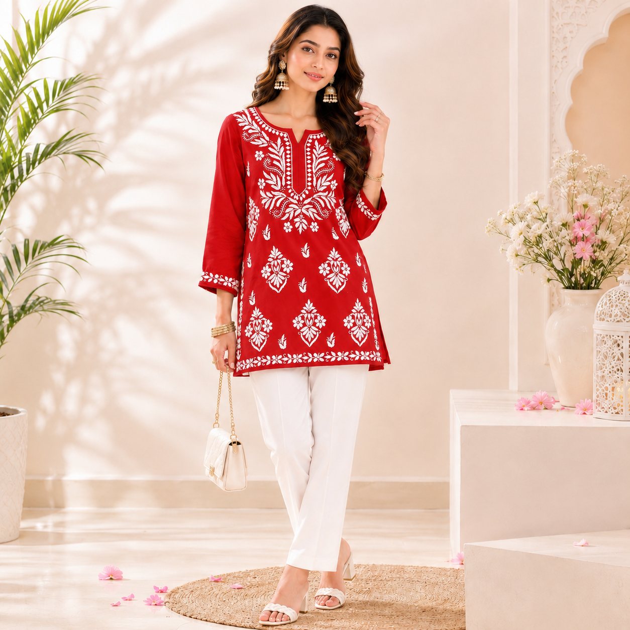 Modal Chikankari Short Kurti