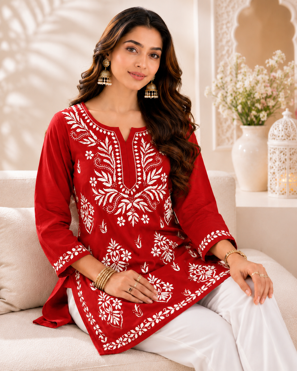 Modal Chikankari Short Kurti