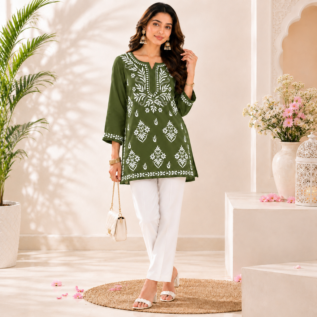 Modal Chikankari Short Kurti