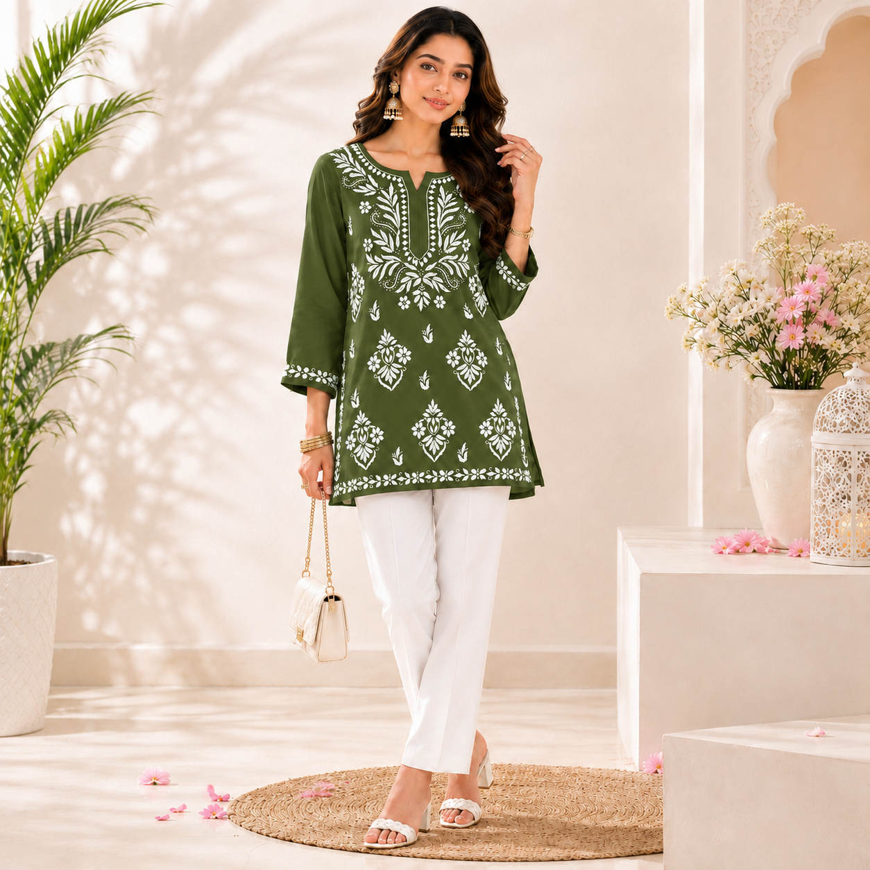 Modal Chikankari Short Kurti