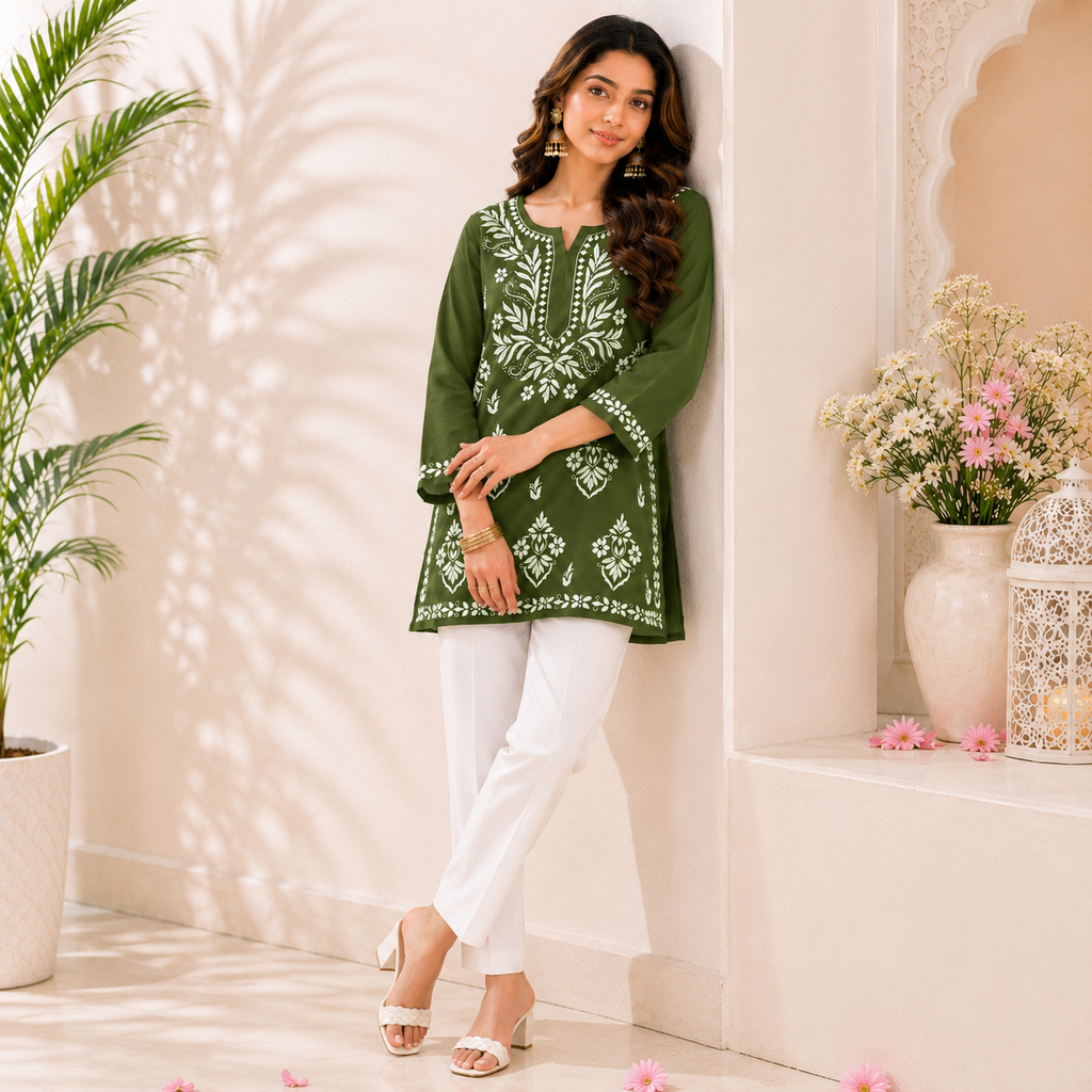 Modal Chikankari Short Kurti