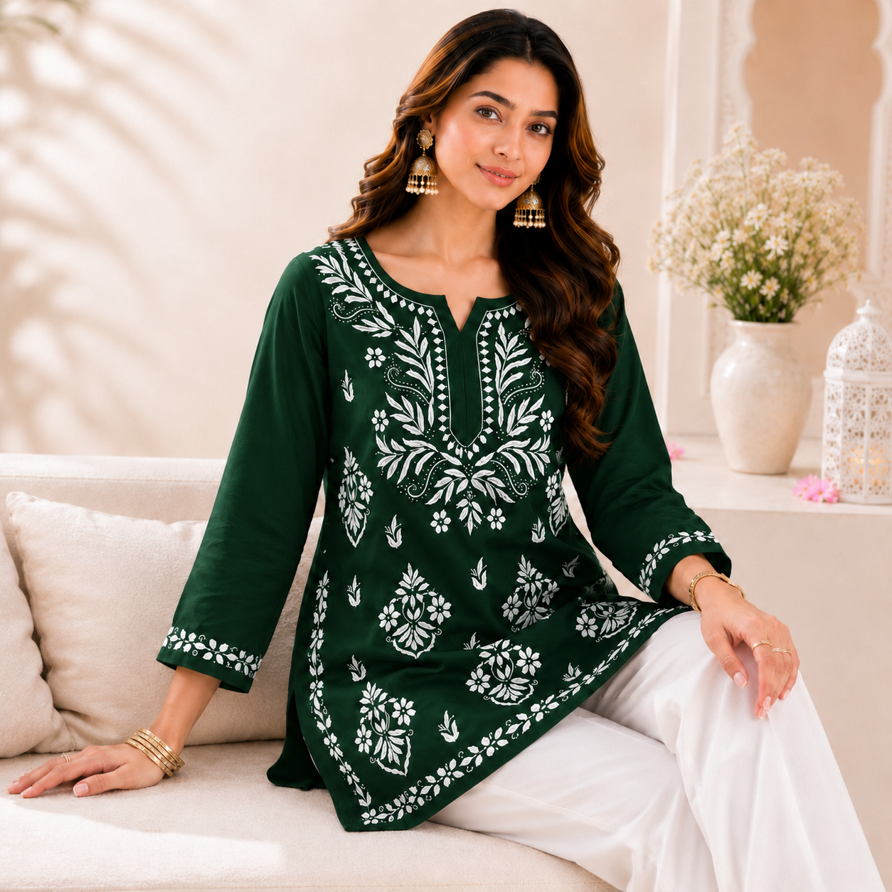 Modal Chikankari Short Kurti