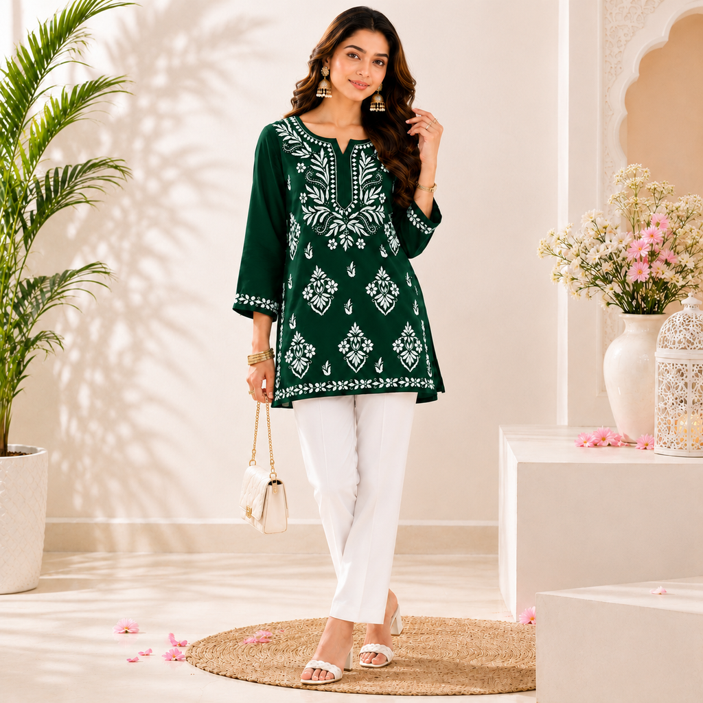 Modal Chikankari Short Kurti