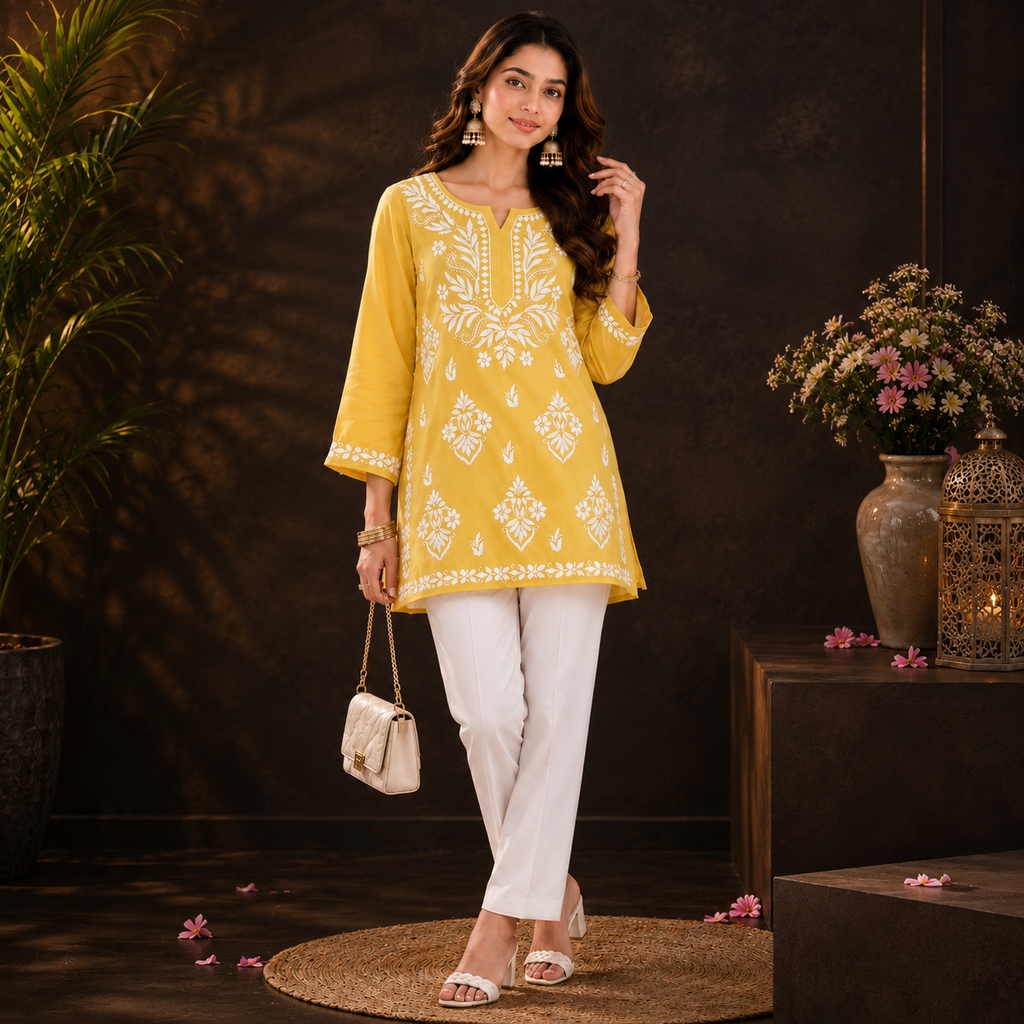 Modal Chikankari Short Kurti
