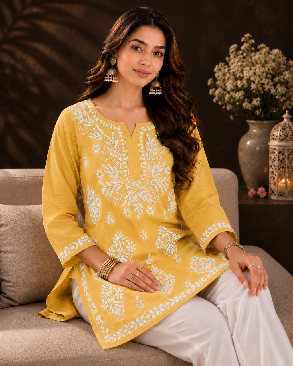 Modal Chikankari Short Kurti
