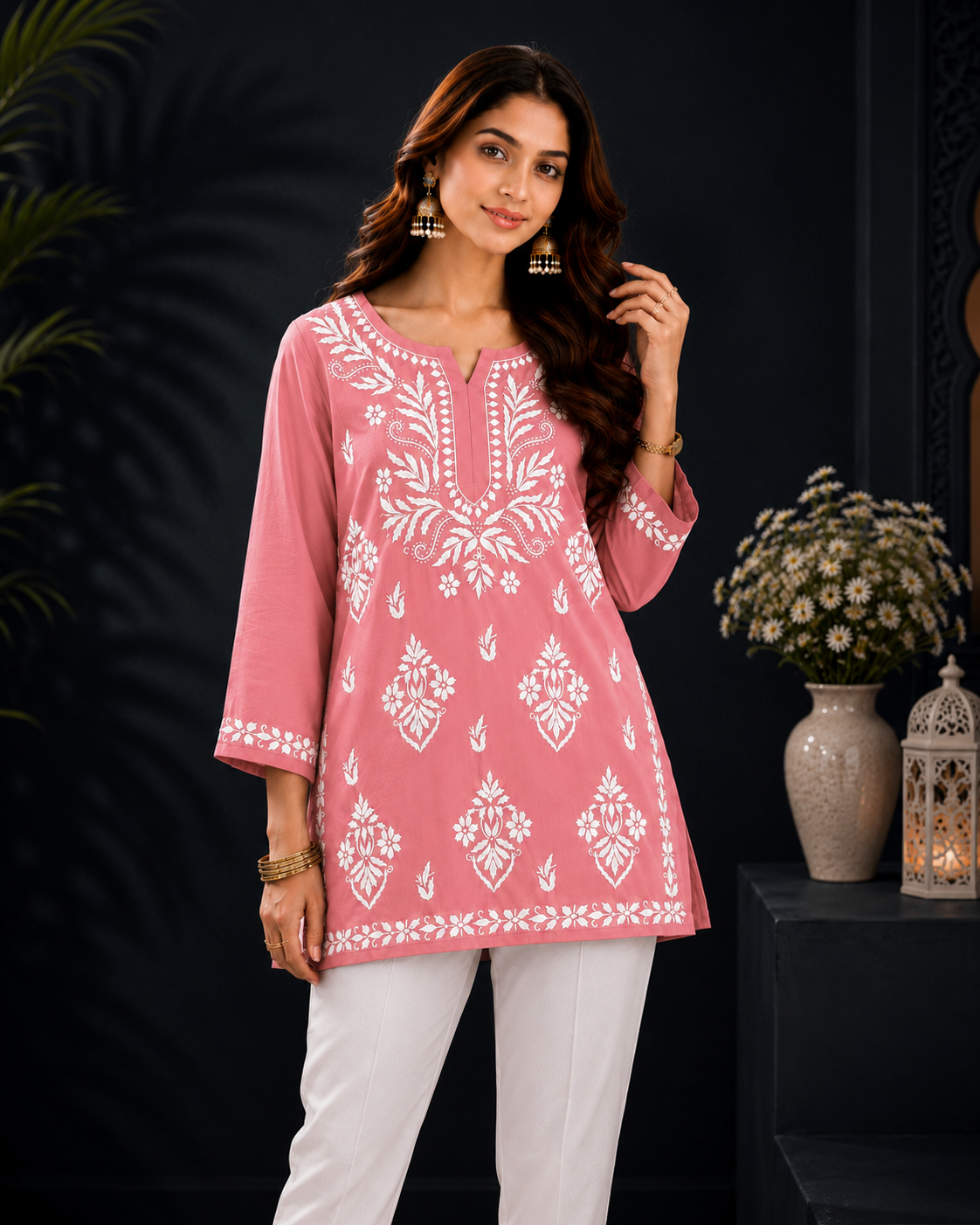 Modal Chikankari Short Kurti