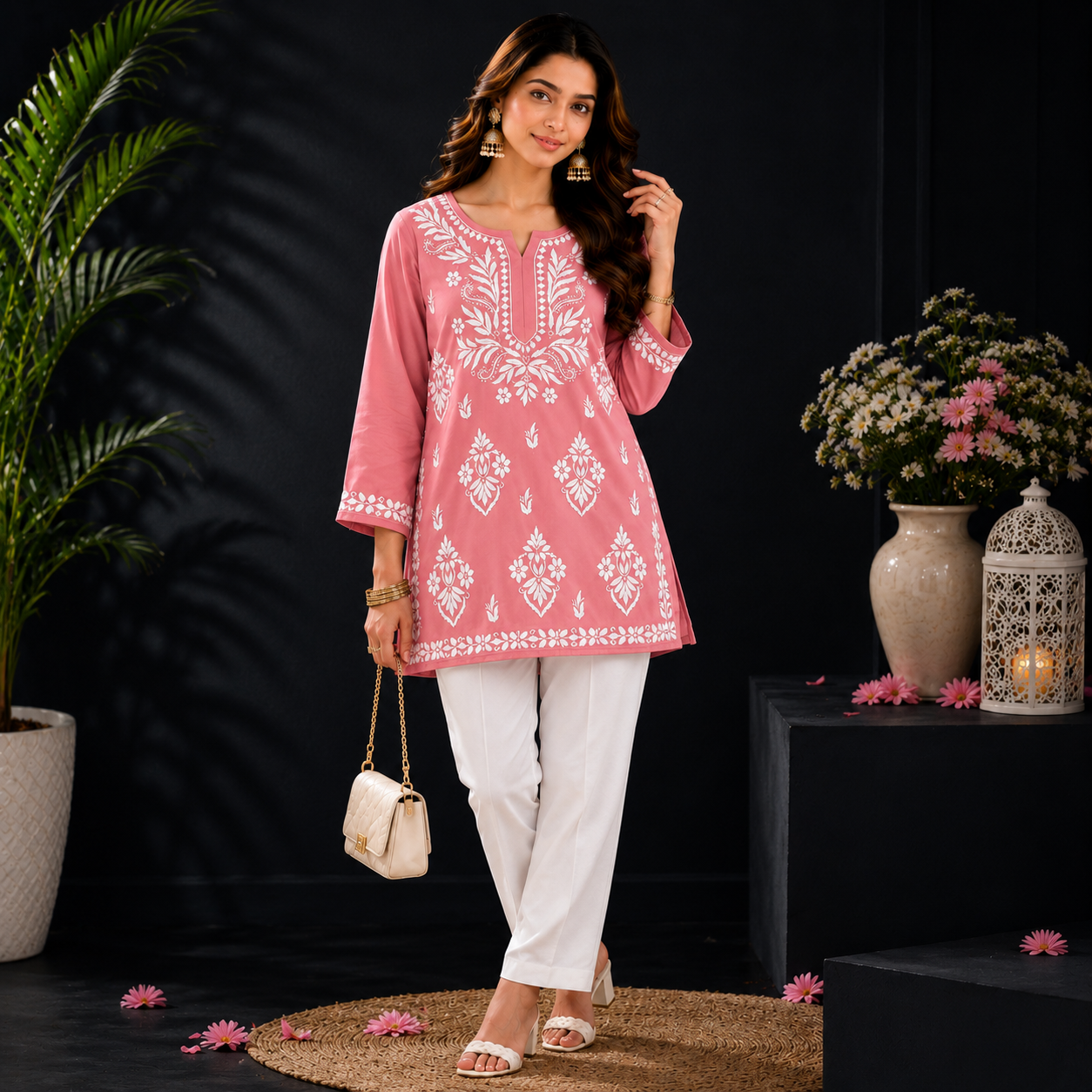 Modal Chikankari Short Kurti
