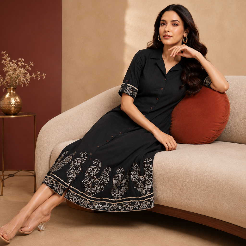 Embroidered Midi Dress