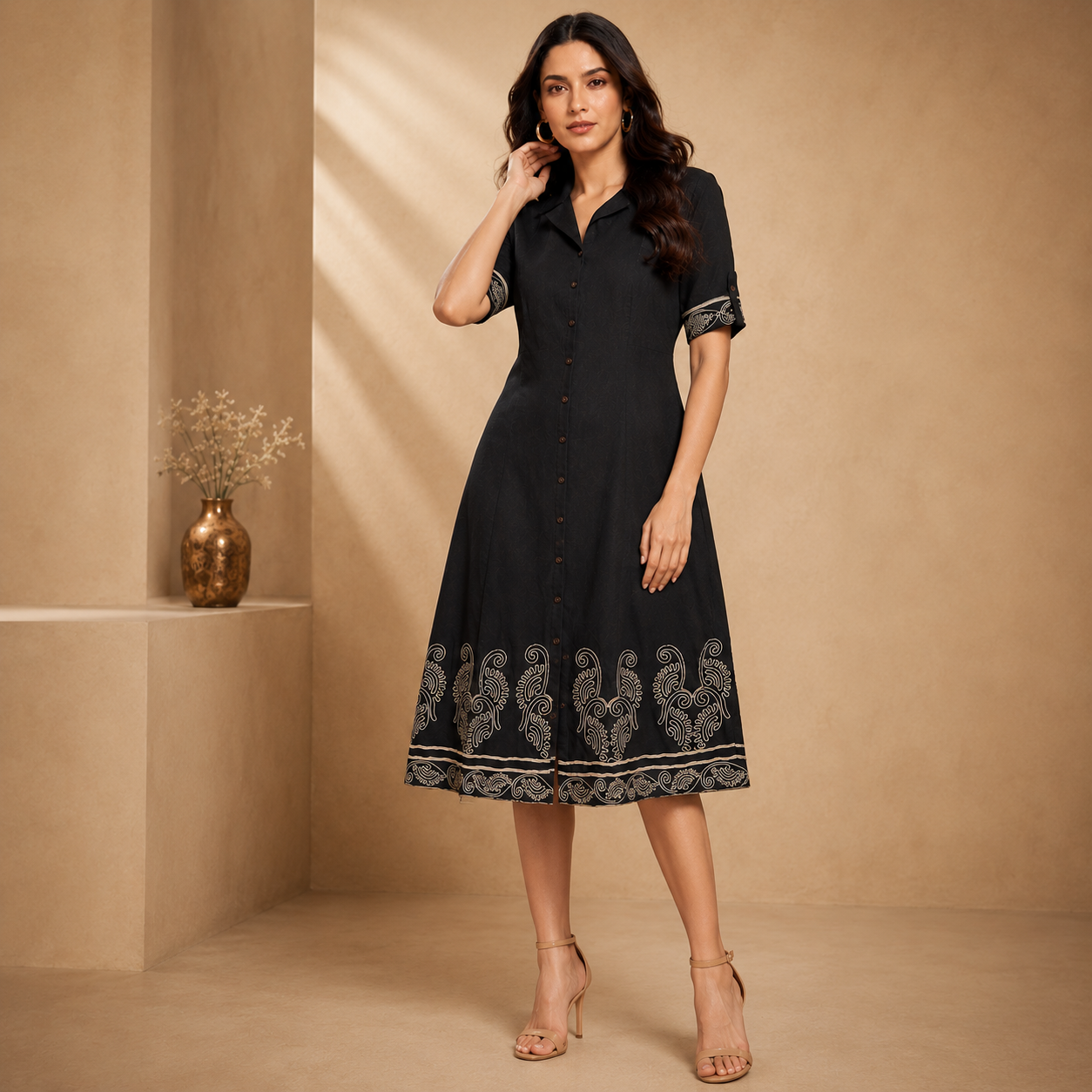 Embroidered Midi Dress