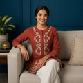 Rust Embroidered Short Kurti
