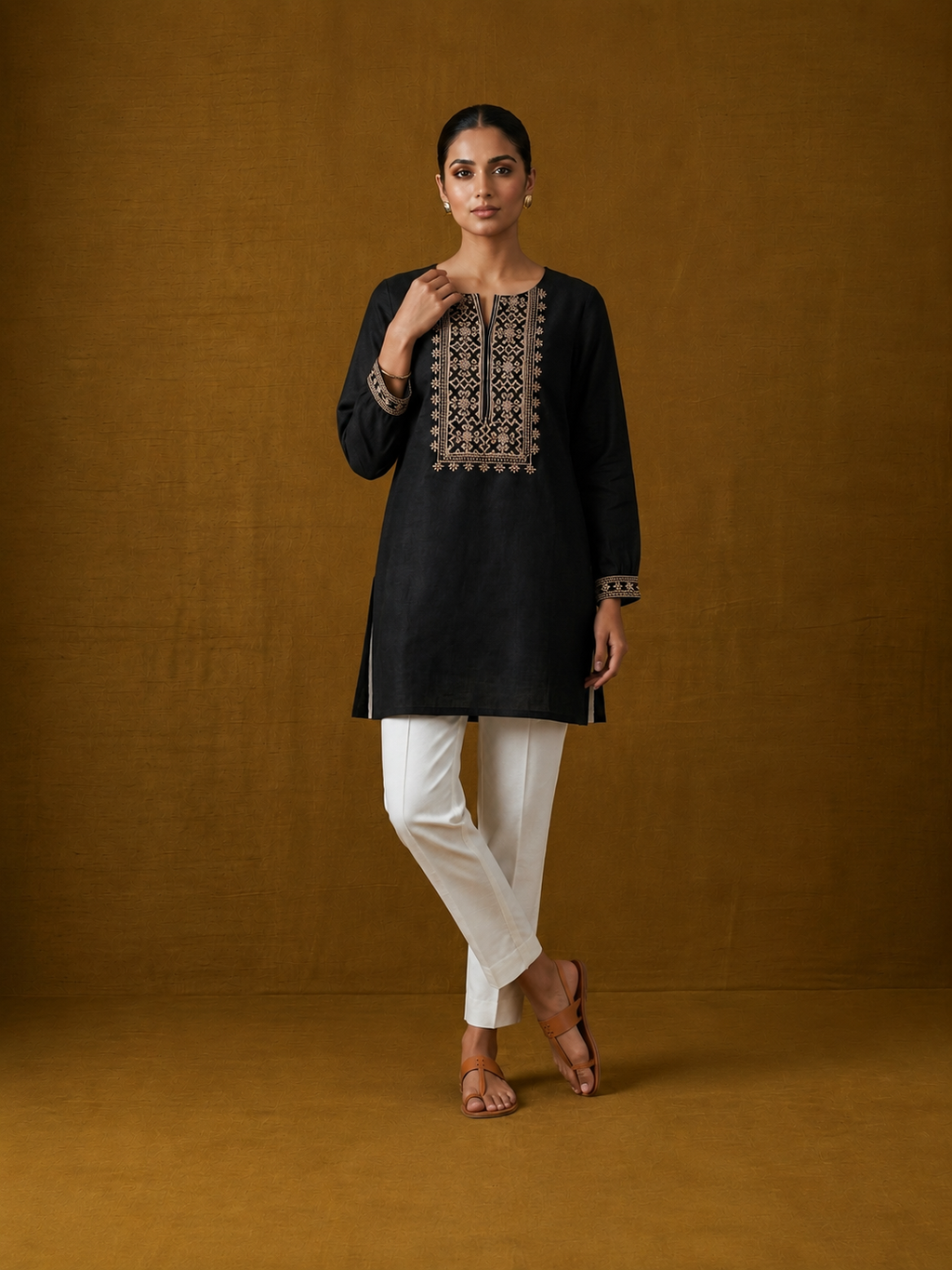 Midnight  Embroidered Short Kurti