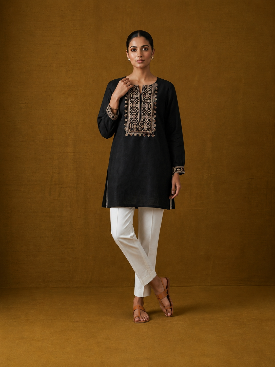 Midnight  Embroidered Short Kurti