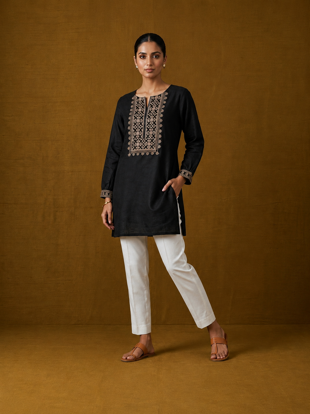 Midnight  Embroidered Short Kurti