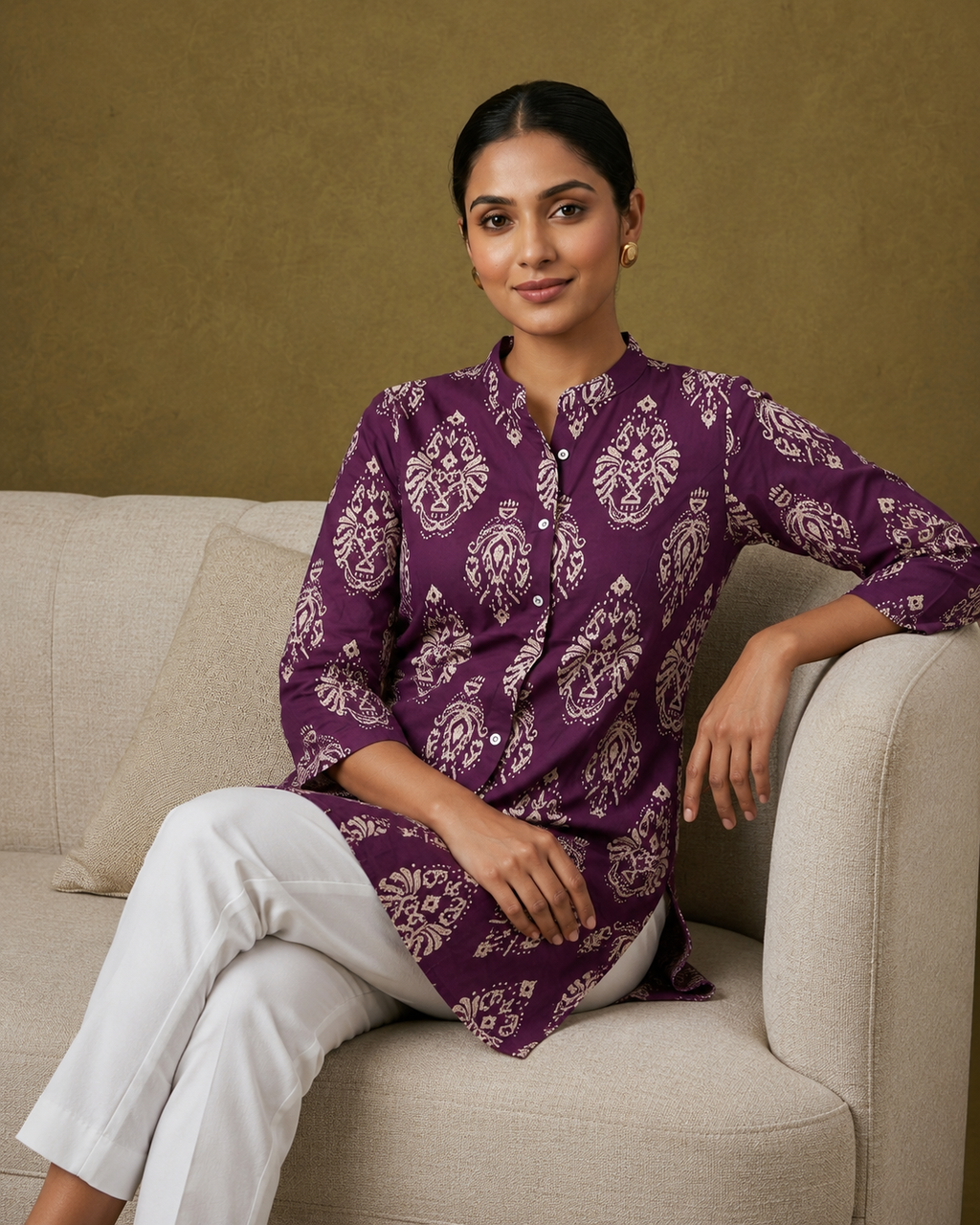 Royal Plum Printed Short Kurti