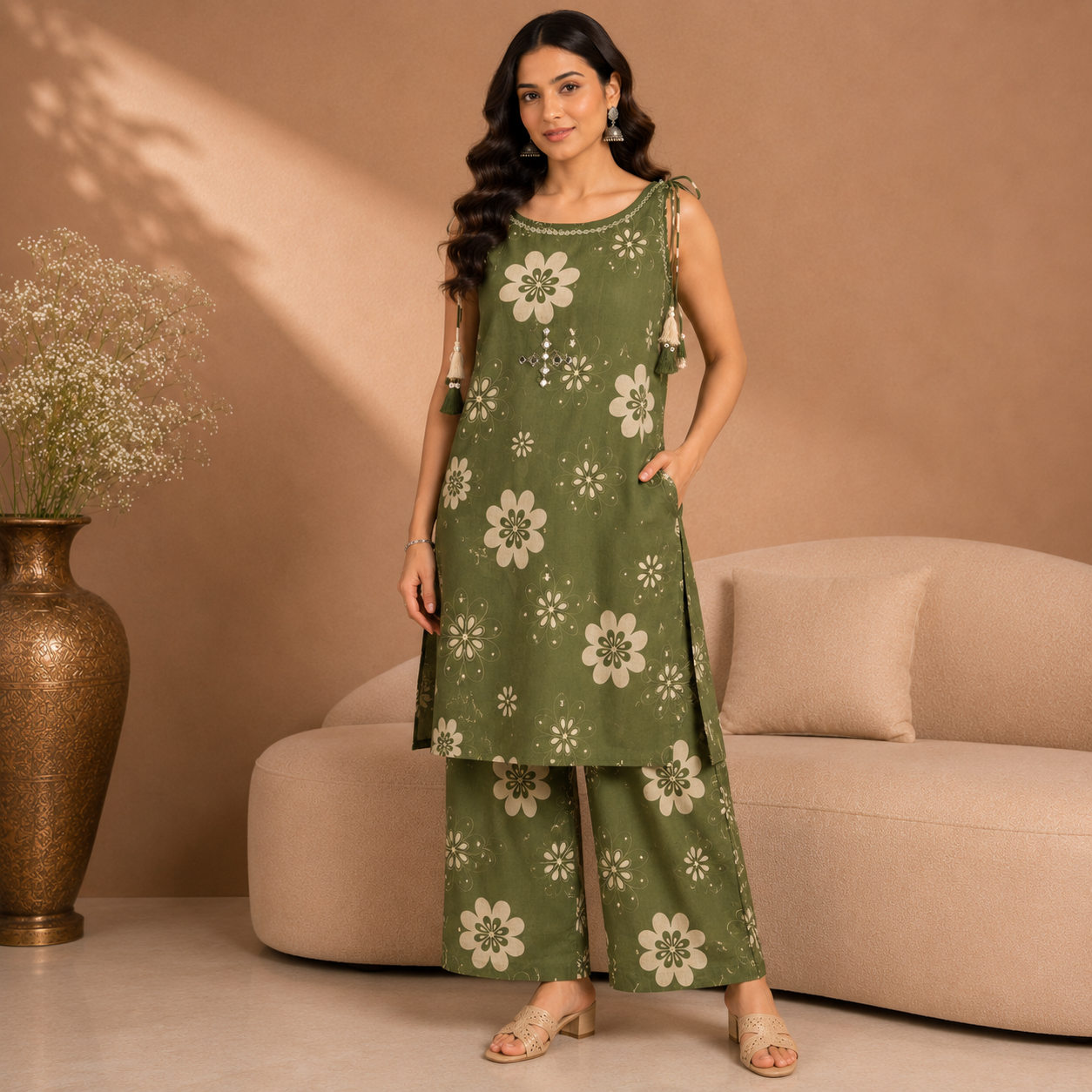 Olive Bloom Mirror Co-Ord Set