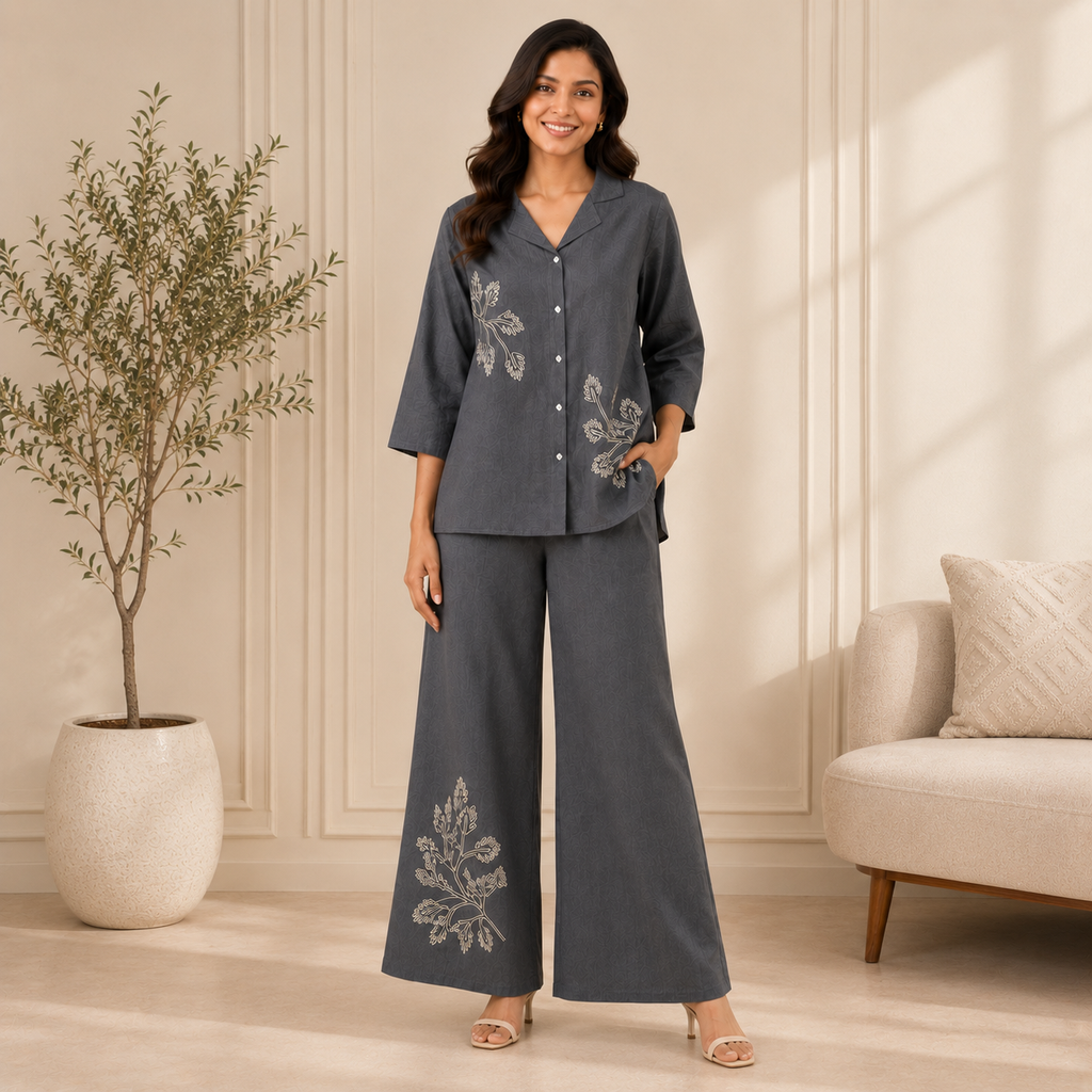 Midnight Fern Embroidered Co-ord Set