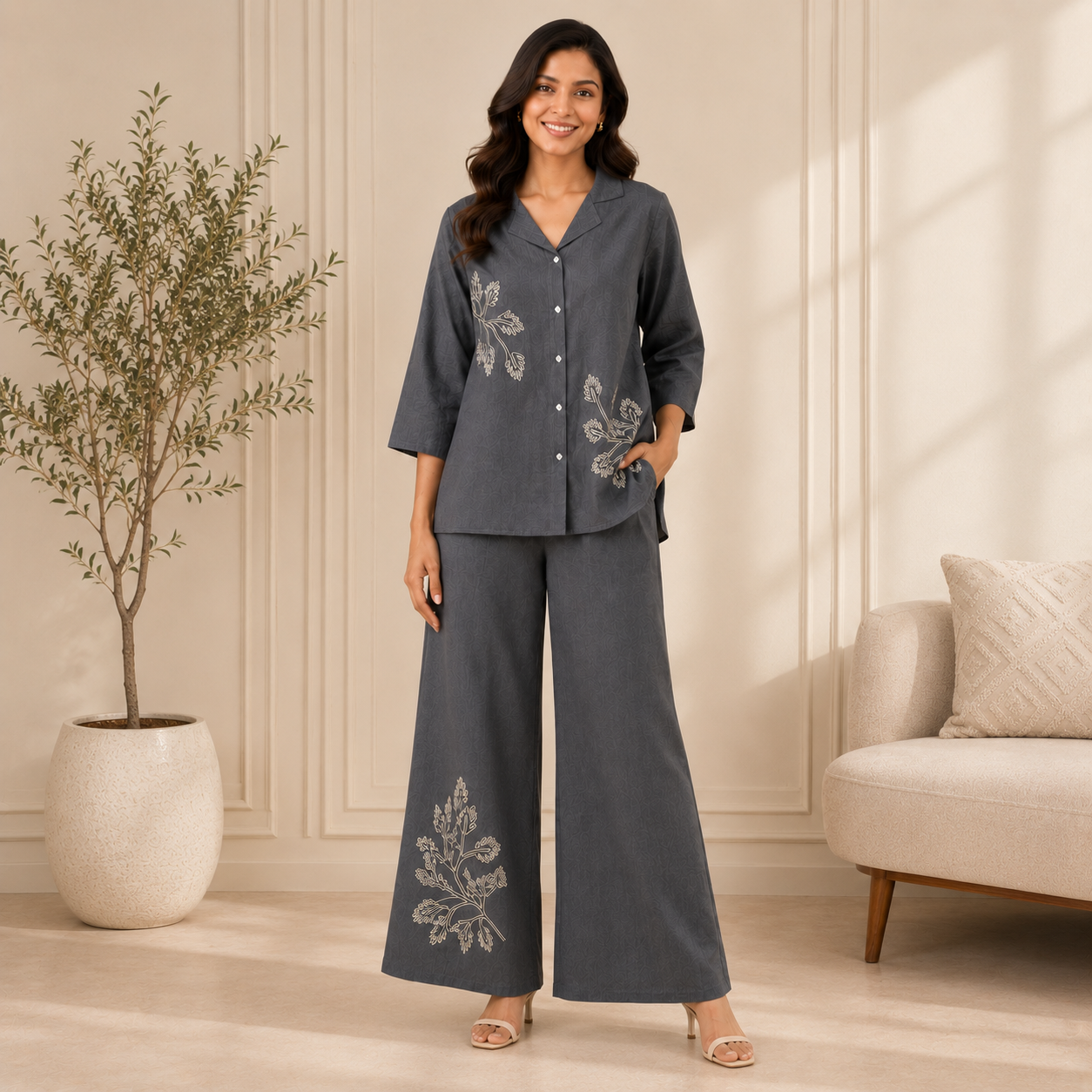 Midnight Fern Embroidered Co-ord Set