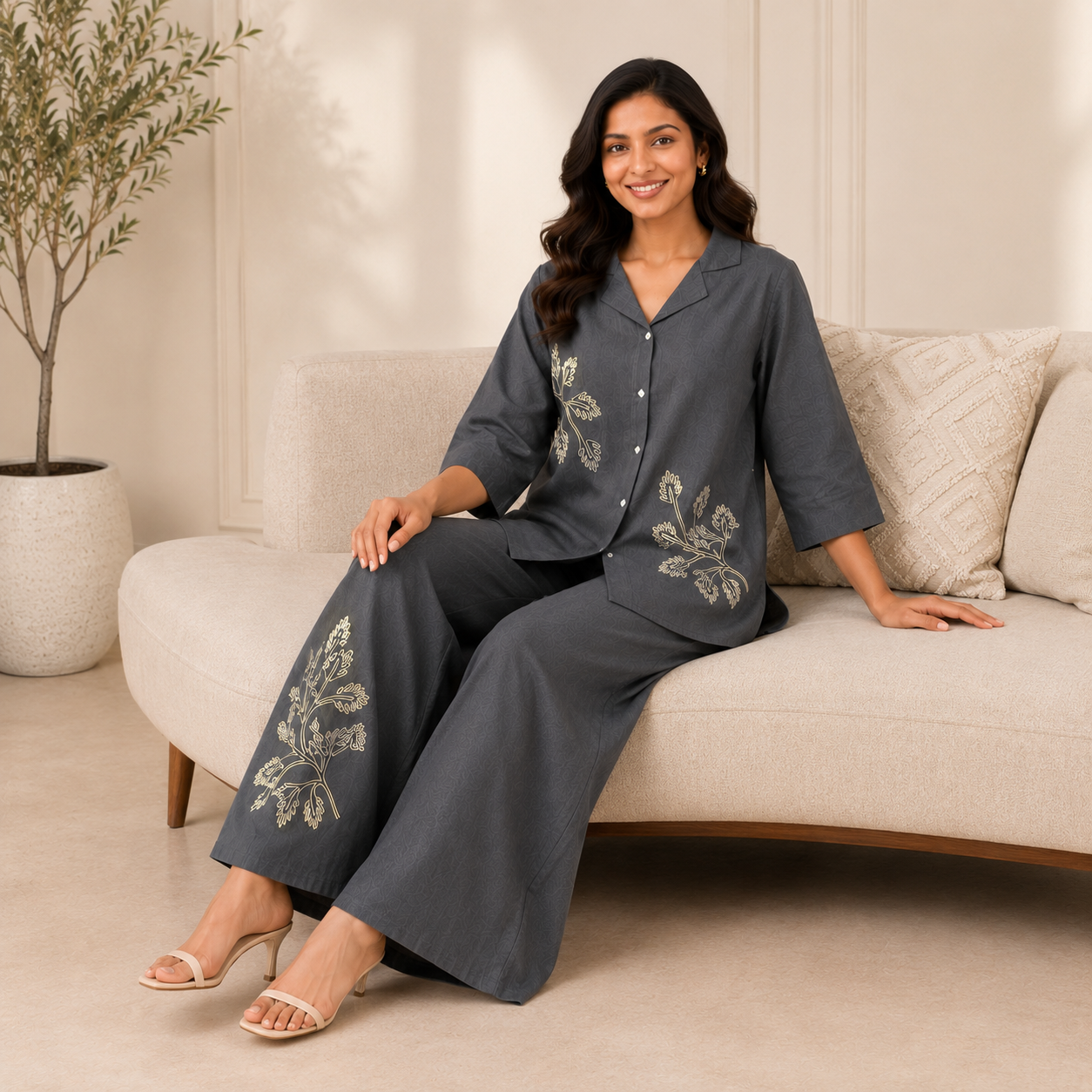 Midnight Fern Embroidered Co-ord Set
