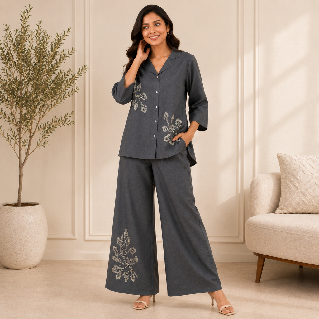Midnight Fern Embroidered Co-ord Set