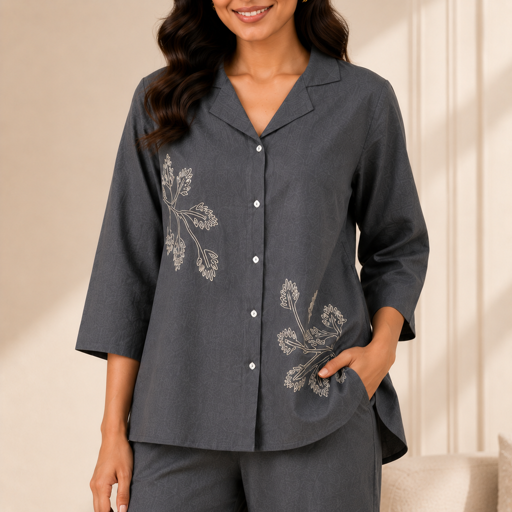Midnight Fern Embroidered Co-ord Set
