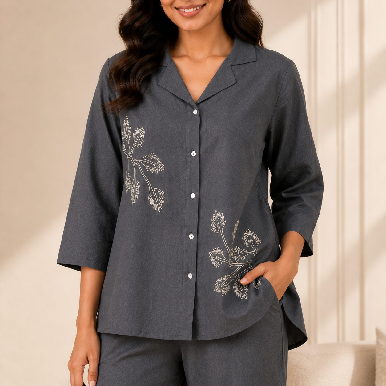 Midnight Fern Embroidered Co-ord Set