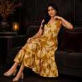 Golden Mirage Geometric Midi Dress