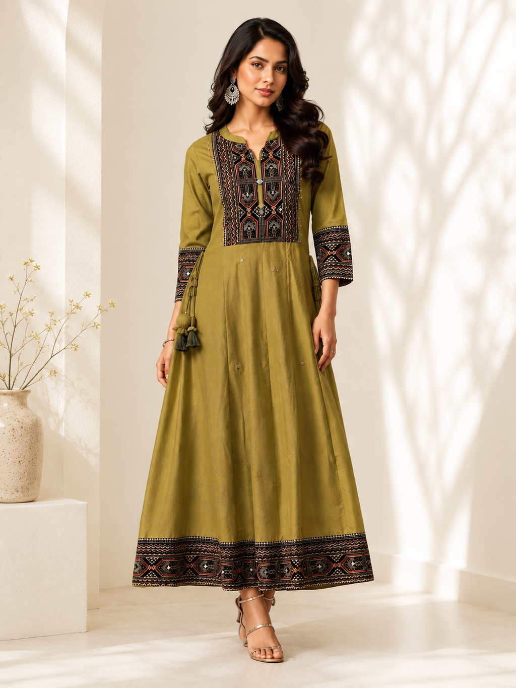 Olive Mirage Embroidered Anarkali