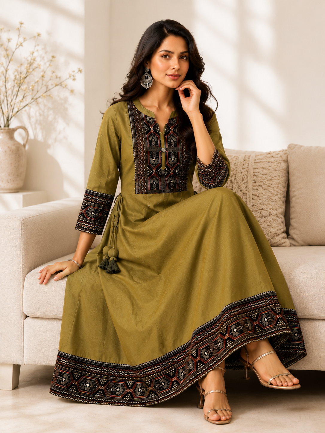 Olive Mirage Embroidered Anarkali