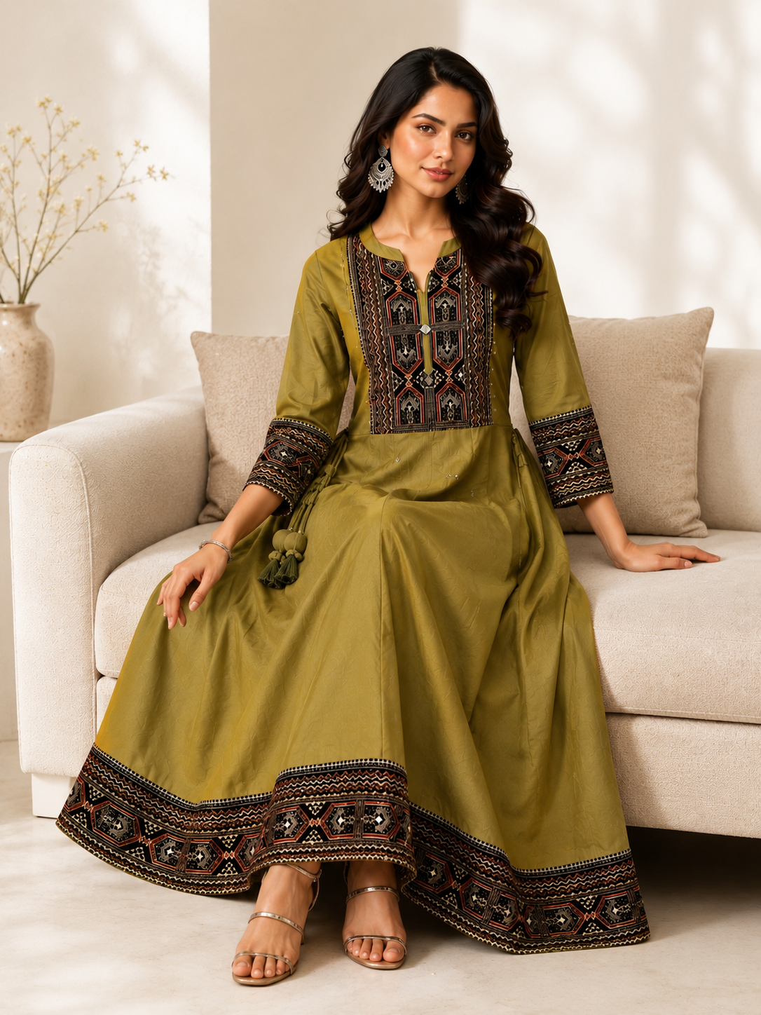 Olive Mirage Embroidered Anarkali