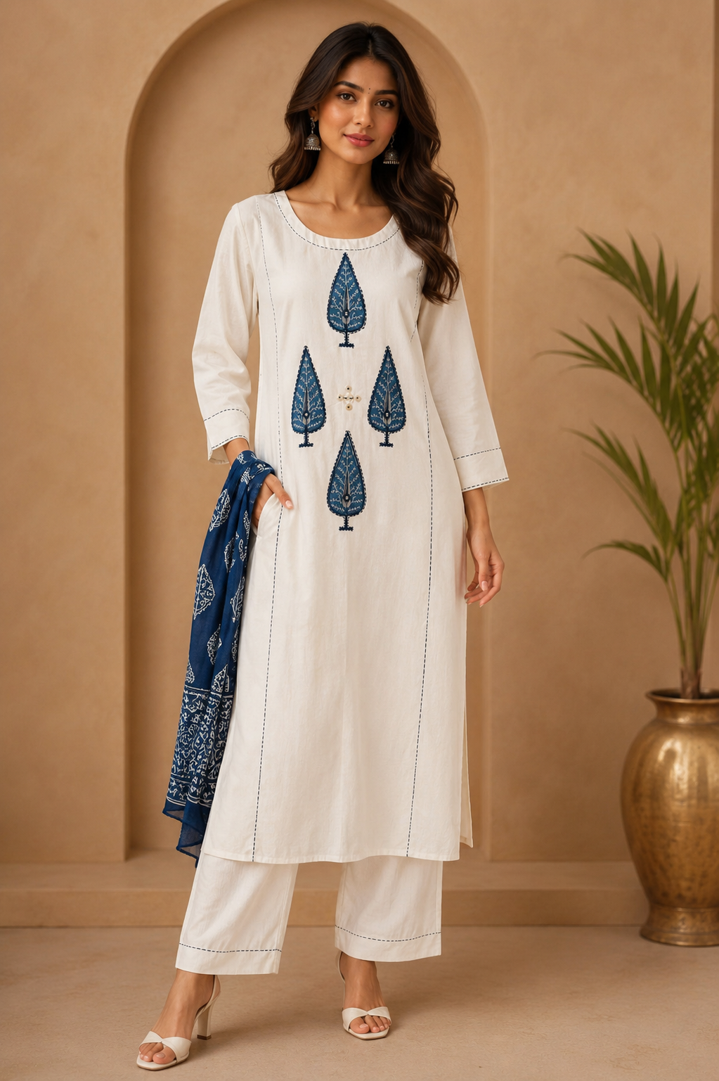Ivory Bloom Embroidered 3 pc Suit