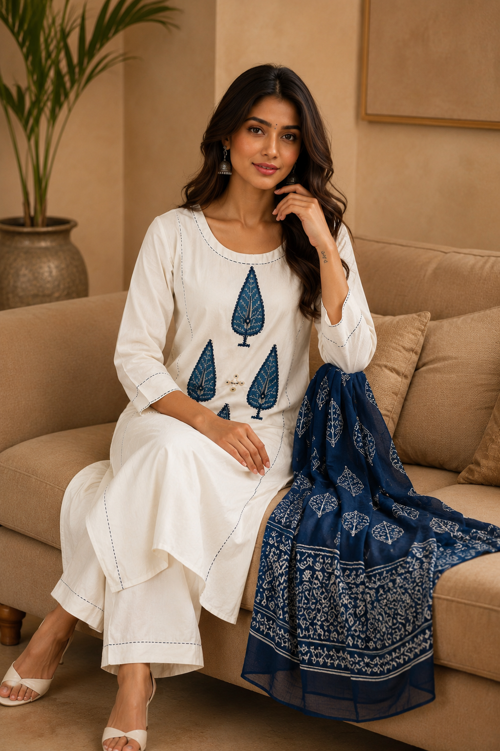 Ivory Bloom Embroidered 3 pc Suit