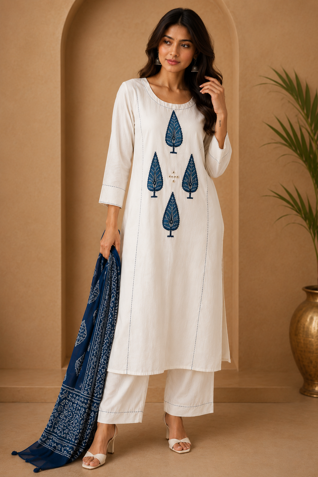 Ivory Bloom Embroidered 3 pc Suit