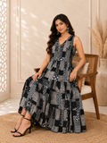 Midnight Mosaic Tiered Midi Dress