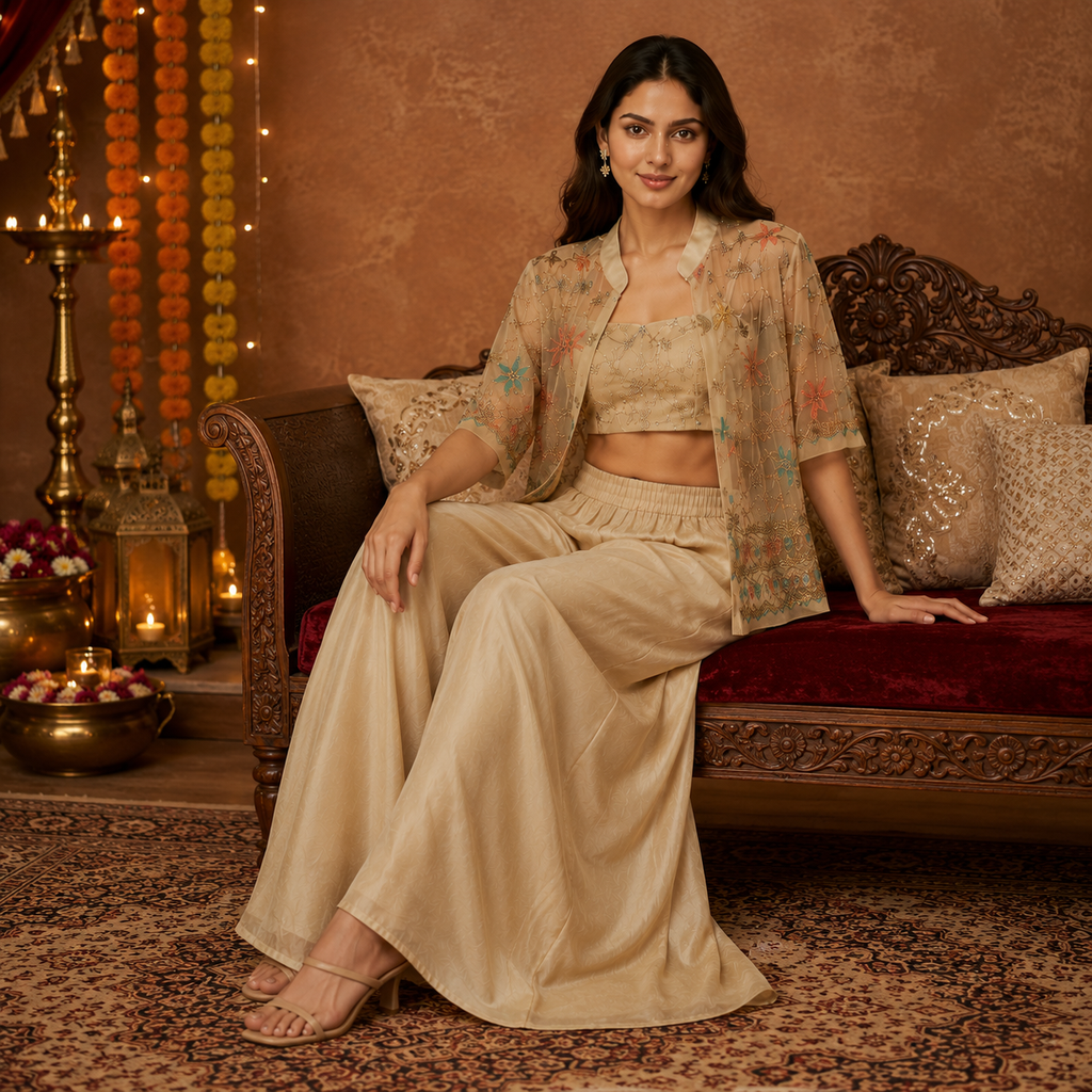 Ivory Starlight Indo-Western Co-ord Set