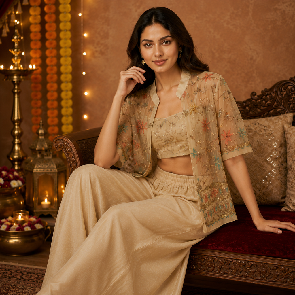 Ivory Starlight Indo-Western Co-ord Set