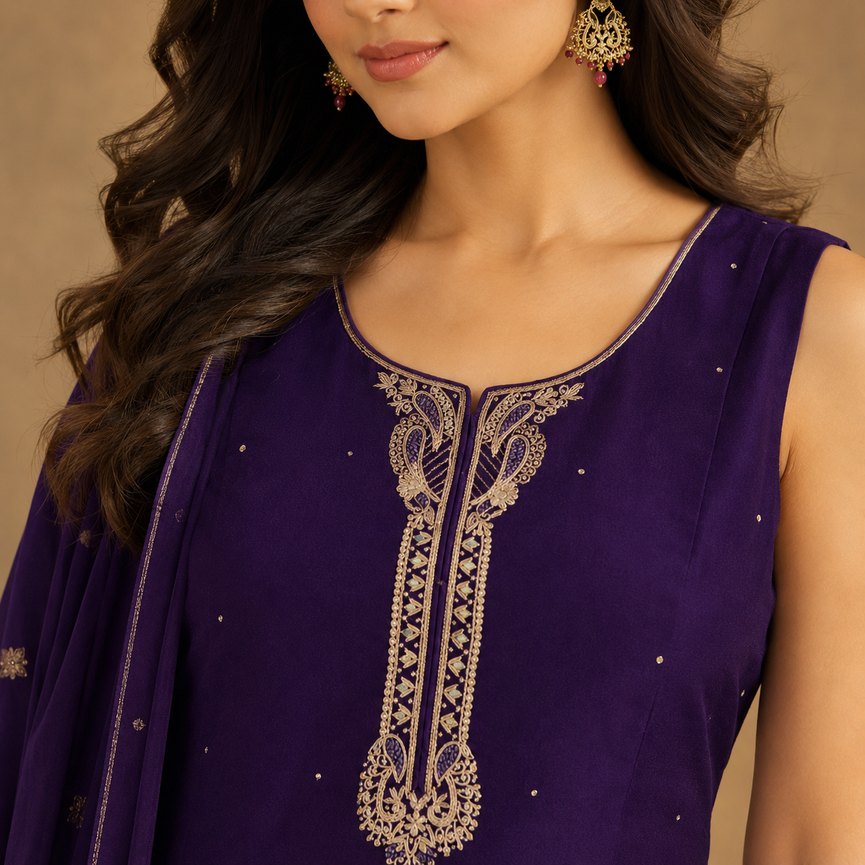 Zari Neckline Embroidered Suit Set