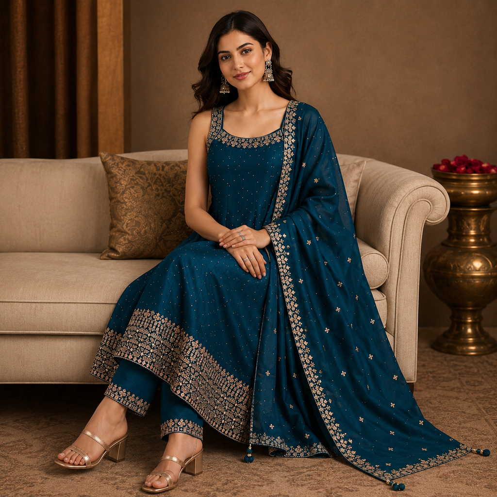 Zari Border Anarkali Set